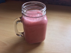 Raspberry, banana and coconut milk smoothie 
